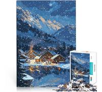 Puzzle 1000 pezzi per adolescenti Pixel art del villaggio di montagna innevato Rompicapo per con poster abbinato e foglio di quiz 52x38cm