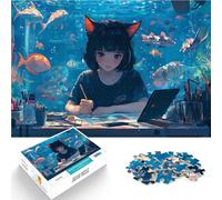 Puzzle 1000 pezzi per adolescenti Ragazza anime che disegna sott'acqua Antistress Sfida difficile Lista dei desideri con Babbo Natale 52x38cm
