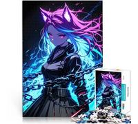 Puzzle 1000 pezzi per adolescenti Ragazza anime con orecchie da lupo Sollievo dallo stress con poster abbinato e foglio di quiz 38x26cm