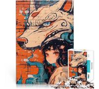 Puzzle 1000 pezzi per adolescenti Ragazza anime e graffiti di lupo Gioco intellettuale con pezzi completamente interconnessi di forma casuale 38x26cm
