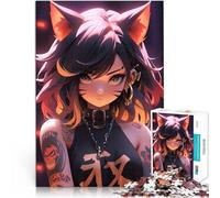 Puzzle 1000 pezzi per adolescenti ragazza anime gatto nero Giappone Giocattoli fai da te con pezzi completamente interconnessi di forma casuale 38x26cm