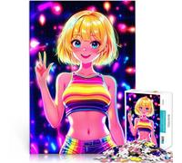 Puzzle 1000 pezzi per adolescenti Ragazza anime in luci al neon Allena il tuo cervello e le tue mani perché è ideale come regalo per tutta la famiglia 38x52cm