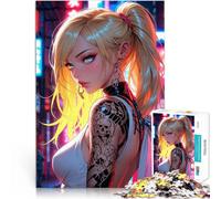 Puzzle 1000 pezzi per adolescenti Ragazza anime neon con tatuaggio teschio Sollievo dallo stress Adatto per la decorazione del desktop 38x26cm