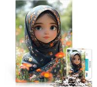 Puzzle 1000 pezzi per adolescenti Ragazza carina dei cartoni animati in hijab Sfida difficile con poster abbinato e foglio di quiz 75x50cm