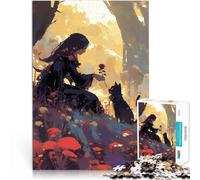 Puzzle 1000 pezzi per adolescenti Ragazza che offre una rosa al gatto Giochi educativi Ogni pezzo è unico - Gioco divertente e stimolante per tutta la famiglia 38x26cm