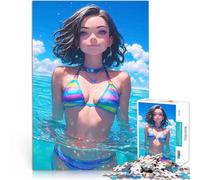 Puzzle 1000 pezzi per adolescenti Ragazza da spiaggia in bikini arcobaleno Regali di giochi impegnativi con poster abbinato e foglio di quiz 75x50cm
