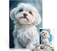 Puzzle 1000 pezzi per adolescenti Ritratto di cane maltese giochi divertenti per famiglie con pezzi completamente interconnessi di forma casuale 38x26cm