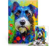 Puzzle 1000 pezzi per adolescenti Ritratto di cane Schnauzer tra i fiori Attività per famiglie Migliorare l'amore tra le coppie 52x38cm