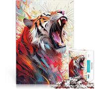 Puzzle 1000 pezzi per adolescenti Ruggiti di tigre in una tavolozza colorata Antistress Sfida difficile Decorazioni e regali unici per la casa 75x50cm