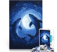 Puzzle 1000 pezzi per adolescenti Sagome di balene sotto la luna Gioco impegnativo e gioco in famiglia Migliorare l'amore tra le coppie 52x38cm