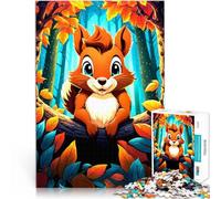 Puzzle 1000 pezzi per adolescenti Scoiattolo carino nella foresta autunnale Antistress Sfida difficile Gioco educativo per compleanno e Natale 38x26cm