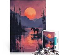 Puzzle 1000 pezzi per adolescenti Silhouette di cavallo al tramonto Analisi e logica Ogni pezzo è unico - Gioco divertente e stimolante per tutta la famiglia 75x50cm
