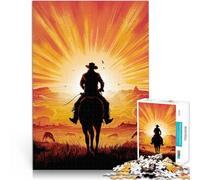 Puzzle 1000 pezzi per adolescenti Silhouette di cowboy al tramonto Giocattoli fai da te Ogni pezzo è unico - Gioco divertente e stimolante per tutta la famiglia 52x38cm