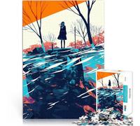 Puzzle 1000 pezzi per adolescenti Silhouette di ragazza in riva all'acqua Antistress Sfida difficile Migliorare l'amore tra le coppie 52x38cm