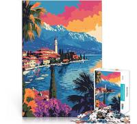 Puzzle 1000 pezzi per adolescenti Splendido tramonto sul lago italiano, viaggio in arte minimalista Gioco pratico Buon regalo 38x26cm