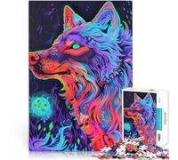 Puzzle 1000 pezzi per adolescenti Stampa artistica di lupo al neon Difficile Duro Ogni pezzo è unico - Gioco divertente e stimolante per tutta la famiglia 38x26cm