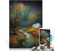 Puzzle 1000 pezzi per adolescenti Starry River Cottage - Arte di campagna da sogno - Paesaggio naturale sereno Assemblaggio del modello Buon regalo 50x70cm