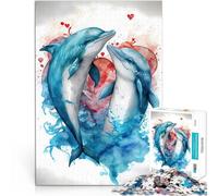 Puzzle 1000 pezzi per adolescenti Storia d'amore di una coppia di delfini Gara di velocità delle mani Collezione di artisti, Belle arti 38x26cm