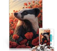 Puzzle 1000 pezzi per adolescenti Tasso nel campo di papaveri Gioco intellettuale giocattolo è ideale come regalo per tutta la famiglia 38x26cm