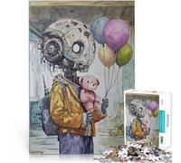 Puzzle 1000 pezzi per adolescenti Teddy Robot - un bambino robot con palloncini Giocattoli fai da te è ideale come regalo per tutta la famiglia 75x50cm