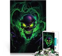 Puzzle 1000 pezzi per adolescenti Teschio viola Fiamme verdi Allena il tuo cervello e le tue mani Decorazioni e regali unici per la casa 52x38cm