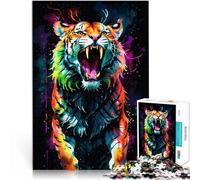 Puzzle 1000 pezzi per adolescenti Tigre acquerello neon Gioco di famiglia antistress sfida difficile Migliorare l'amore tra le coppie 26x38cm
