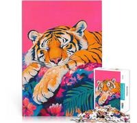 Puzzle 1000 pezzi per adolescenti Tigre addormentata su sfondo floreale Sollievo dallo stress perché è ideale come regalo per tutta la famiglia 75x50cm