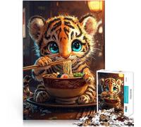 Puzzle 1000 pezzi per adolescenti Tigre carina che mangia ramen Gioco impegnativo e gioco in famiglia Migliorare l'amore tra le coppie 38x26cm