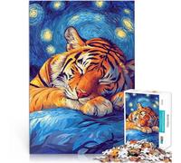 Puzzle 1000 pezzi per adolescenti Tigre che dorme sotto una notte stellata Giochi educativi fai da te Migliorare l'amore tra le coppie 38x26cm