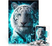 Puzzle 1000 pezzi per adolescenti tigre siberiana fuoco blu Giocattolo educativo per l'apprendimento Adatto per la decorazione del desktop 75x50cm
