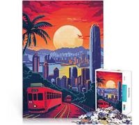 Puzzle 1000 pezzi per adolescenti Tram dello skyline di Hong Kong Gioco impegnativo con pezzi completamente interconnessi di forma casuale 75x50cm
