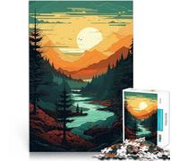 Puzzle 1000 pezzi per adolescenti Tramonto calmo sul fiume nella foresta Giochi divertenti Regalo di compleanno, regali, arte murale 38x26cm