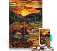 Puzzle 1000 pezzi per adolescenti Tramonto dell'orso in vetro colorato Antistress Sfida difficile è ideale come regalo per tutta la famiglia 38x26cm