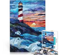 Puzzle 1000 pezzi per adolescenti Tramonto sul faro in vetro colorato Analisi e logica con pezzi completamente interconnessi di forma casuale 38x26cm