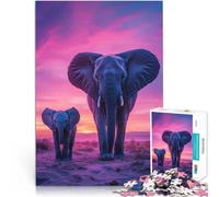 Puzzle 1000 pezzi per adolescenti Tramonto sulla famiglia di elefanti Analisi e logica con pezzi completamente interconnessi di forma casuale 38x26cm