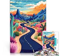 Puzzle 1000 pezzi per adolescenti Tramonto sulla strada del deserto, arte minimalista Giochi educativi offerte come regali per tutta la famiglia 38x26cm