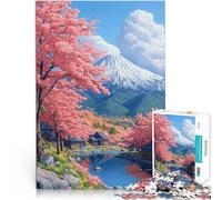 Puzzle 1000 pezzi per adolescenti Tranquillo villaggio giapponese con fiori di ciliegio e il monte Fuji Gioco pratico Idee regalo 38x26cm