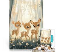 Puzzle 1000 pezzi per adolescenti Tre simpatici cerbiatti nel bosco Analisi e logica con pezzi completamente interconnessi di forma casuale 70x100cm