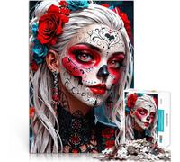 Puzzle 1000 pezzi per adolescenti Trucco da teschio di zucchero Gioco di famiglia antistress sfida difficile Decorazione della casa 75x50cm