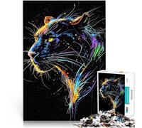 Puzzle 1000 pezzi per adolescenti Un maestoso ritratto al neon di una pantera nera Analisi e logica offerte come regali per tutta la famiglia 38x26cm