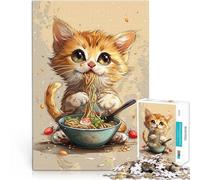Puzzle 1000 pezzi per adolescenti Un simpatico gatto sta mangiando ramen Gara di velocità delle mani Decorazioni e regali unici per la casa 38x26cm