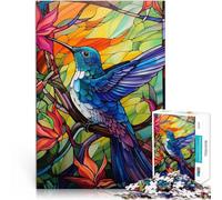 Puzzle 1000 pezzi per adolescenti Vetrata con colibrì Difficile da completare ma divertente e umoristico Adatto per la decorazione del desktop 38x26cm