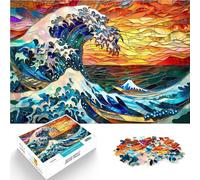 Puzzle 1000 pezzi per adolescenti Vetrata Hokusai onda Difficile da completare ma divertente e umoristico Interazione genitore-figlio 75x50cm