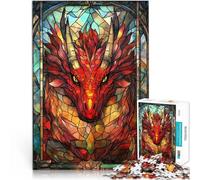Puzzle 1000 pezzi per adolescenti Vetrata raffigurante un drago Sfida di gioco educativo giocattolo Decorazioni e regali unici per la casa 52x38cm