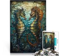 Puzzle 1000 pezzi per adolescenti Vetrate con cavallucci marini Giocattoli Giochi Educativi Antistress Migliorare l'amore tra le coppie 52x38cm