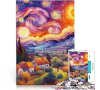 Puzzle 1000 pezzi per adolescenti Villaggio della notte stellata V13 Difficile e sfidante con pezzi completamente interconnessi di forma casuale 38x26cm