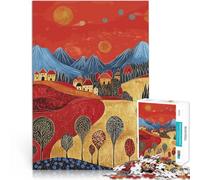 Puzzle 1000 pezzi per adolescenti Villaggio sotto il cielo rosso Gioco di famiglia antistress sfida difficile Ottimo regalo per i giochi 38x26cm