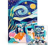 Puzzle 1000 pezzi per adolescenti Vivace visione fauvista della notte stellata Gioco intellettuale Lista dei desideri con Babbo Natale 52x38cm