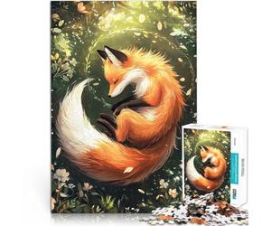 Puzzle 1000 pezzi per adolescenti Volpe addormentata tra i fiori Vacanza a casa: uccidere il tempo è ideale come regalo per tutta la famiglia 52x38cm