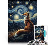 Puzzle 1000 pezzi per adolescenti Volpe sotto la notte stellata Gioco impegnativo e gioco in famiglia con poster abbinato e foglio di quiz 75x50cm